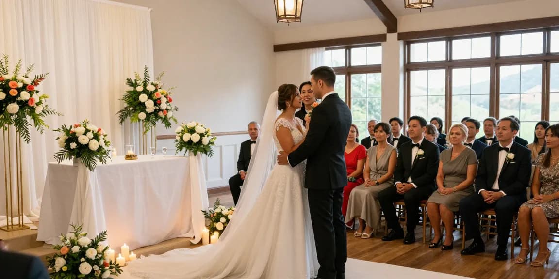 Stunning rokok88 wedding venue with floral decor, couple's ceremony, and warm light