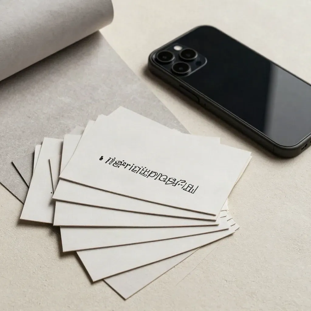 Card social in arcata sul pavimento, con smartphone e campione di fondale arrotolato.